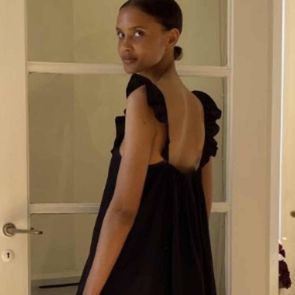 H&M Ruffle Trim Dress (black, small)